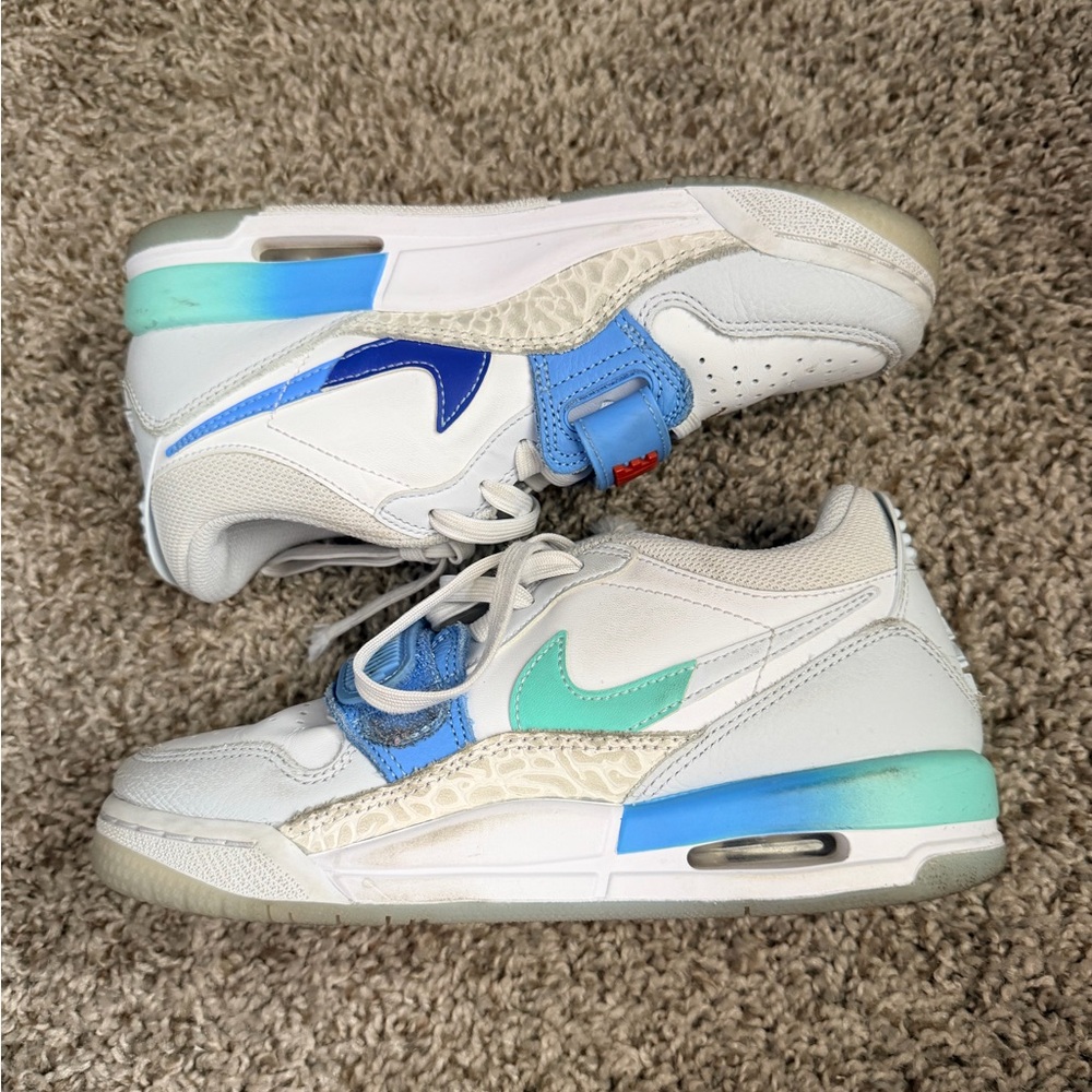Nike Kids White Sneakers with Teal & Blue Accents